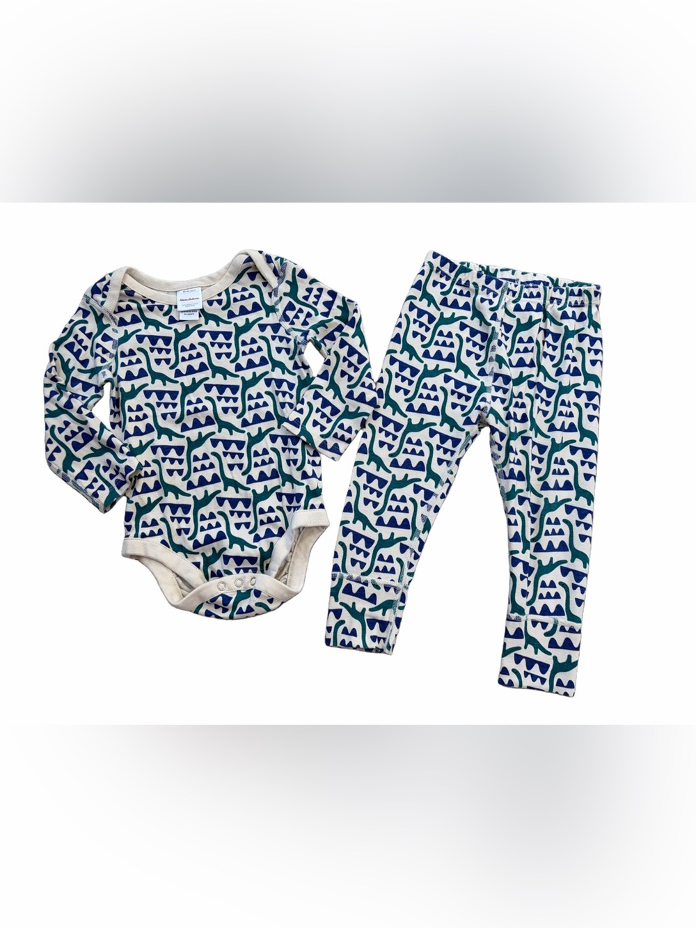 Hanna Andersson Size 85, 2T Brachiosaurus Dinosaur Bodysuit and Pants Outfit Set